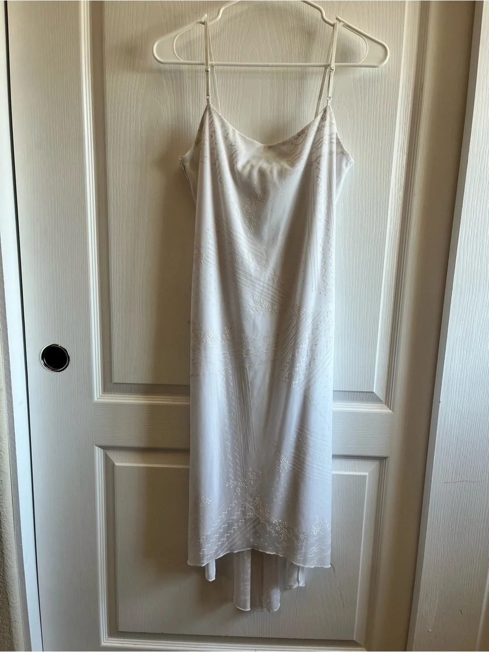 VTG City Triangles White Embroidered Slip Dress High Low Midi Y2K 90s Large - Picture 2 of 12